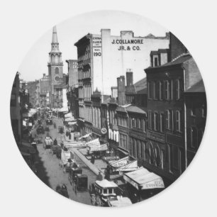Pegatina Redonda 1859: Tráfico y tiendas en Washington Street