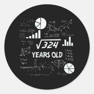 Pegatina Redonda 18.ª matemática raíz cuadrada de cumpleaños, cumpl