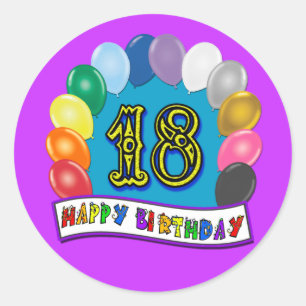 Pegatina Redonda 18.º cumpleaños con diseño de globos variados