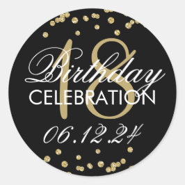 Pegatina Redonda 18.º cumpleaños Purpurina de burlas de oro Confett