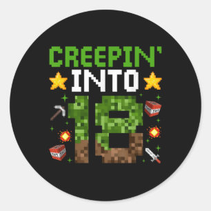 Pegatina Redonda 18.º Jugador de Cumpleaños Pixel Creepin’ En 18 Vi