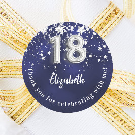 Pegatina Redonda 18 años estrellas de plata azul marino