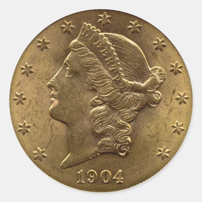 Pegatina Redonda 1904 Veinte dólares en frente de moneda (cabezas)  (Anverso)