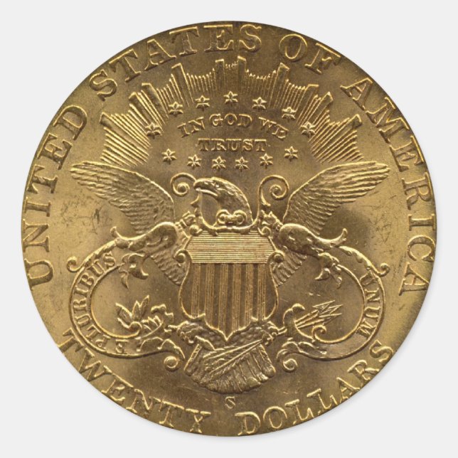 Pegatina Redonda 1904 Veinte dólares en moneda, en cruz o $20 (Anverso)