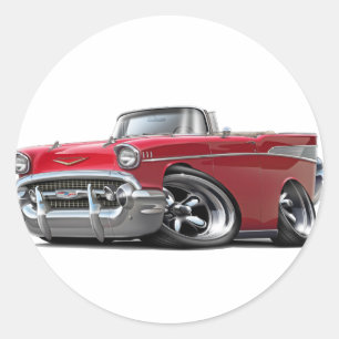 Pegatina Redonda 1957 Chevy Belair Red Convertible Hot Rod