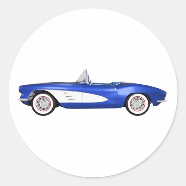Pegatina Redonda 1961 Corvette C1: Fin azul: (Anverso)