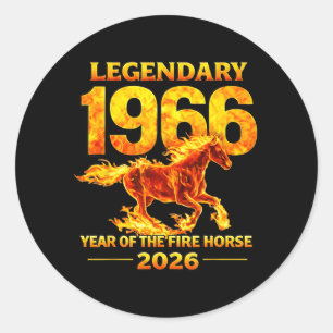 Pegatina Redonda 1966 Año del Caballo de Fuego Cumpleaños 60 Chino