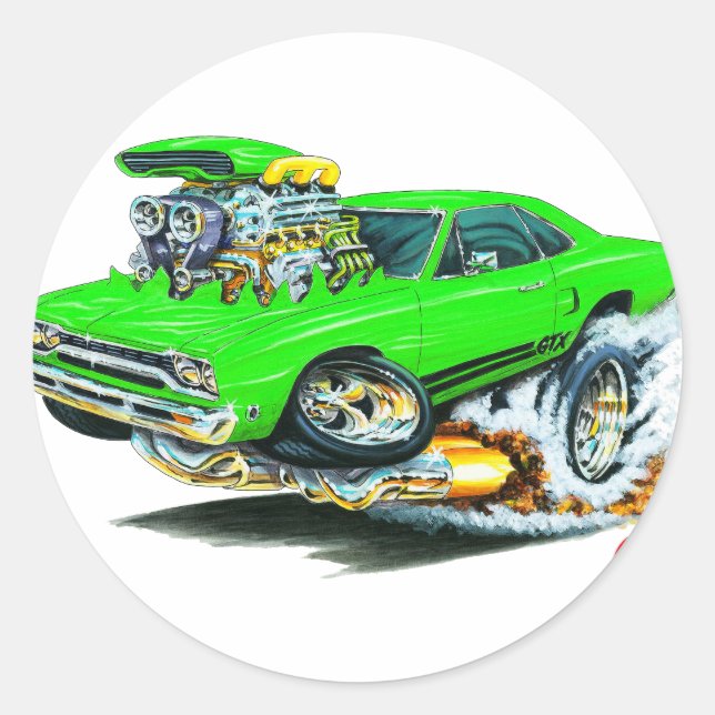 Pegatina Redonda 1968-69 Plymouth GTX Lime Car (Anverso)