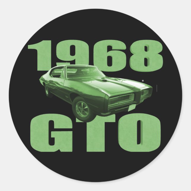 Pegatina Redonda 1968 Pontiac GTO Muscle Car Green (Anverso)