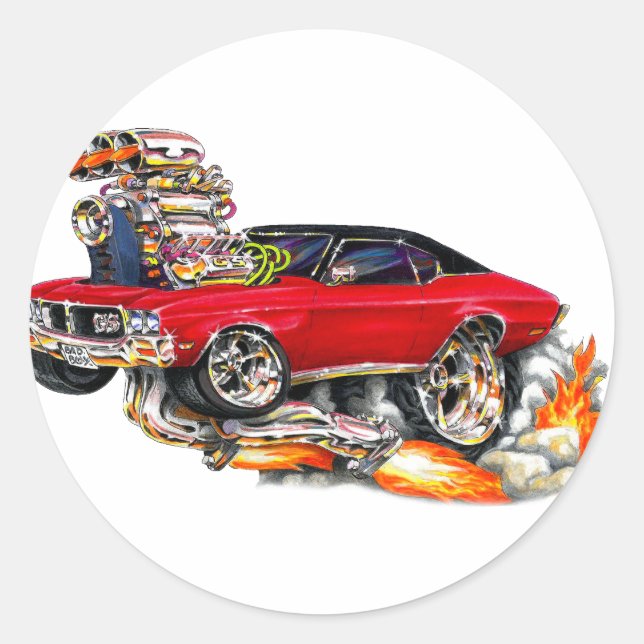 Pegatina Redonda 1970-72 Buick GS Red Car (Anverso)