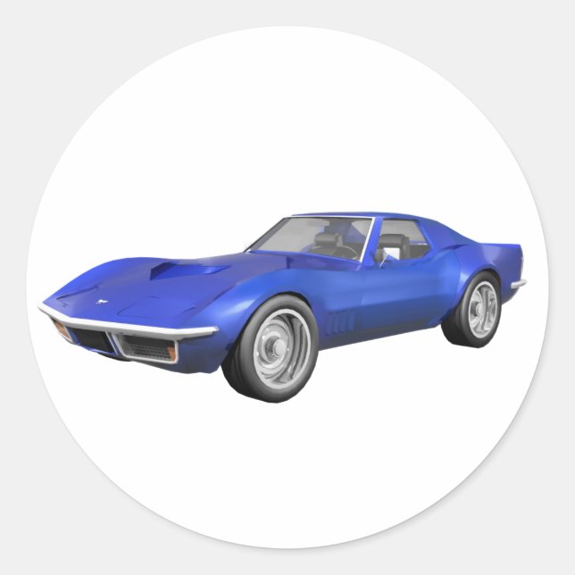 Pegatina Redonda 1970 Corvette Sports Car: Blue Finish (Anverso)