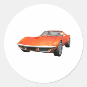 Pegatina Redonda 1970 Corvette Sports Car: Fin Naranja: