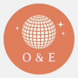 Pegatina Redonda 1970 Disco Ball Sparkles Iniciales Bodas Retro