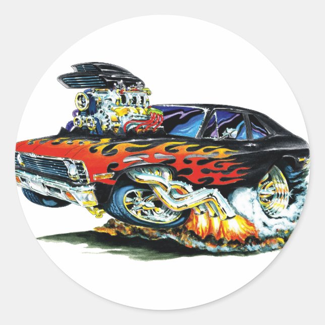 Pegatina Redonda 1971-74 Nova Black-Red Flames (Anverso)