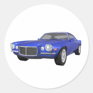 Pegatina Redonda 1972 Camaro Z28: Coche muscular: Fin azul: