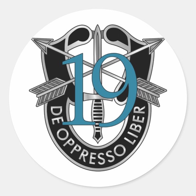 Pegatina Redonda 19.º Escudo del Grupo de Fuerzas Especiales (Anverso)
