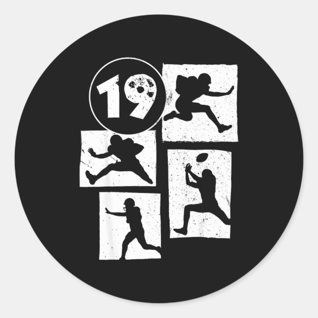 Pegatina Redonda 19th Birthday Retro American Football 19 Years Old (Anverso)