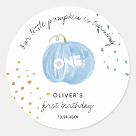 Pegatina Redonda 1.ª Calabaza Azul de cumpleaños