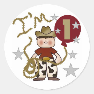 Pegatina Redonda 1.ª Cowboy Camisetas de cumpleaños y regalos
