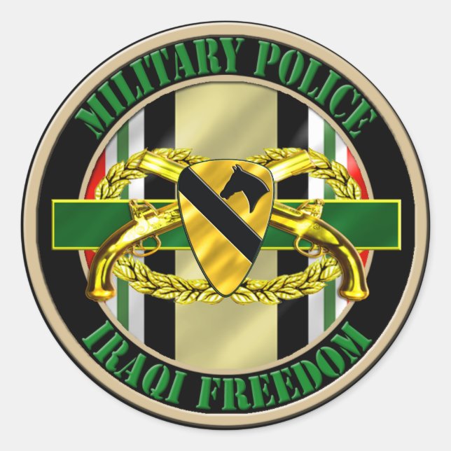 Pegatina Redonda 1.ª División de Caballería Policía Militar OIF (Anverso)