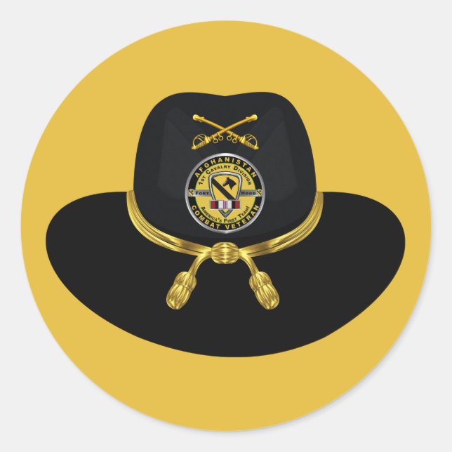 Pegatina Redonda 1.ª División de Caballería Veterano de Afganistán (Anverso)