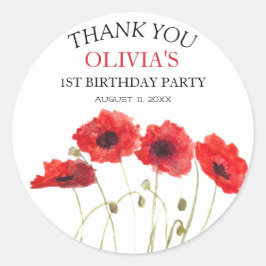 Pegatina Redonda 1.ª fiesta de cumpleaños anima a la bebé niña