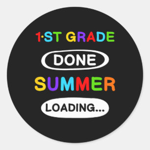 Pegatina Redonda 1.ª Graduación 1º Grado Logro de Verano