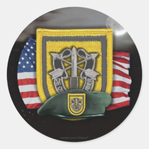 Pegatina Redonda 1.ª veterana de las fuerzas especiales veteranos d