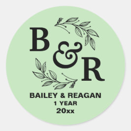 Pegatina Redonda 1.ᵉʳ Aniversario Boda deja a Motif Monograma
