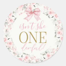 Pegatina Redonda 1.ᵉʳ Chica de cumpleaños con arco