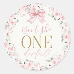 Pegatina Redonda 1.ᵉʳ Chica de cumpleaños con arco