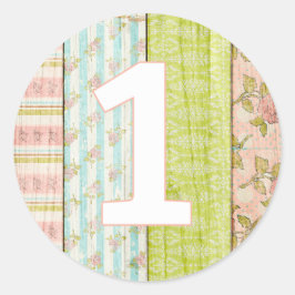 Pegatina Redonda 1.ᵉʳ Chica de cumpleaños Shabby Rosas chic Floral