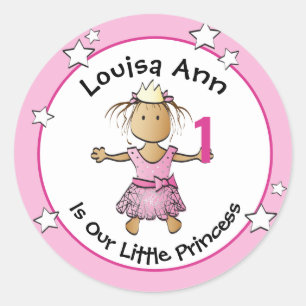 Pegatina Redonda 1.ᵉʳ Chica étnico Personalizado Princesa Rosa