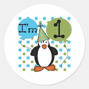 Pegatina Redonda 1.ᵉʳ Cumpleaños de los Pingüinos