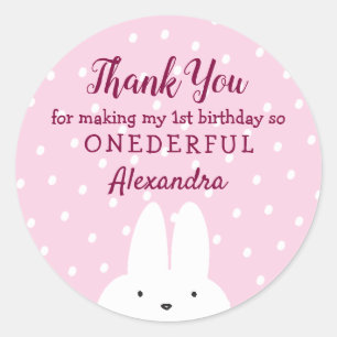 Pegatina Redonda 1.ᵉʳ Cumpleaños Gracias Invierno Onederland Pink