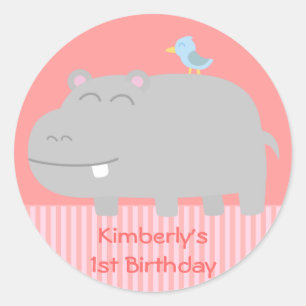 Pegatina Redonda 1.ᵉʳ cumpleaños: Hipo lindo con Personalizado de p