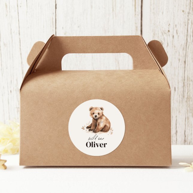 Pegatina Redonda 1.ᵉʳ cumpleaños Wild One oso fiesta moderno y eleg (Subido por el creador)