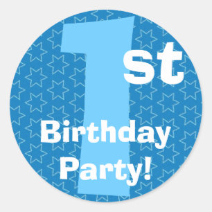Pegatina Redonda 1.ᵉʳ Fiesta de cumpleaños Estrellas azules B540A