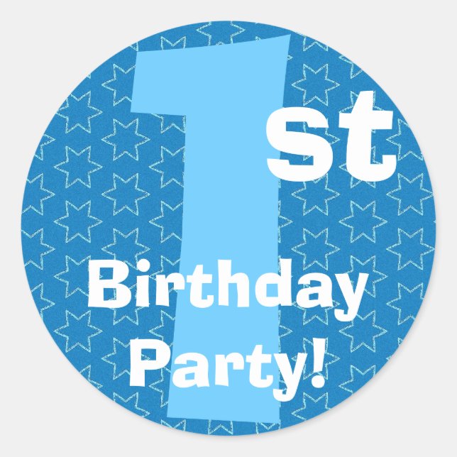 Pegatina Redonda 1.ᵉʳ Fiesta de cumpleaños Estrellas azules B540A (Anverso)