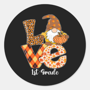 Pegatina Redonda 1.ᵉʳ Gnome De Otoño De Enseñanza Para Maestros Y