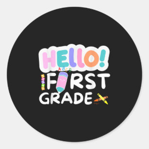 Pegatina Redonda 1.ᵉʳ Grado De Regreso Al Profesor Escolar