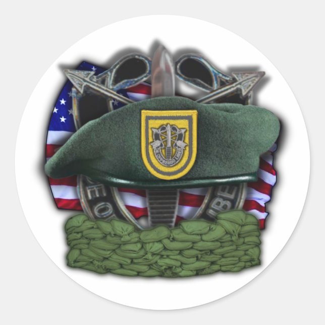 Pegatina Redonda 1.ᵉʳ grupo de fuerzas especiales Green Berets Pega (Anverso)