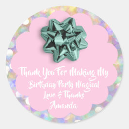 Pegatina Redonda 1.ᵉʳ natalicio por el Holográfico Rosa Baby Shower