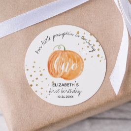 Pegatina Redonda 1.ᵉʳ Oro de la Calabaza de Cumpleaños