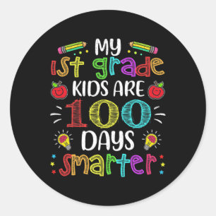 Pegatina Redonda 1.ᵉʳ Profesor 100 Días Más Inteligente 100 Días De