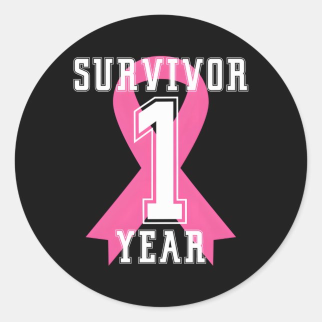 Pegatina Redonda 1 Año de Conciencia sobre el Cáncer de Mama para S (Anverso)