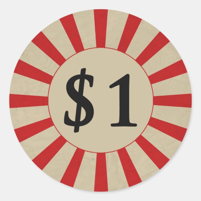 Pegatina Redonda $1 (Dólar) Ronda Glossy Price Tag (Anverso)