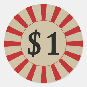 Pegatina Redonda $1 (Dólar) Ronda Glossy Price Tag