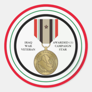 PEGATINA REDONDA 1 ESTRELLA DE CAMPAÑA VETERANO DE GUERRA EN IRAK