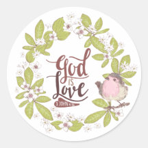 1 Juan 4:16 Dios es amor Floral Wreath Cute Bird